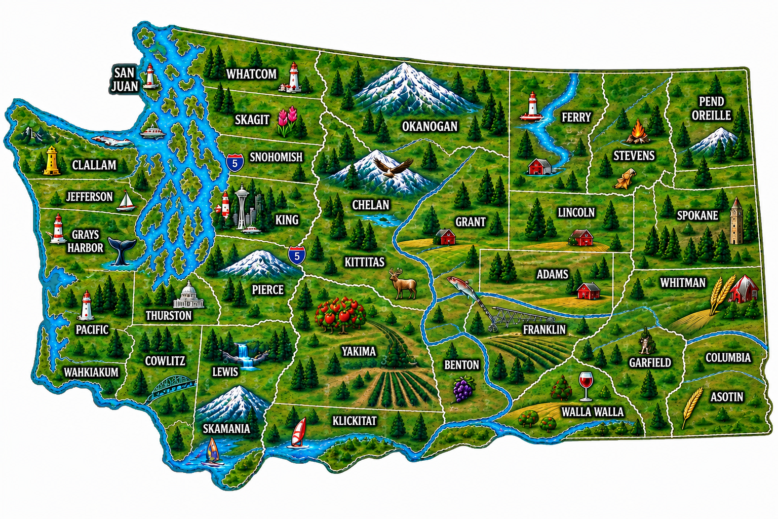 Washington State county and independent-city map
