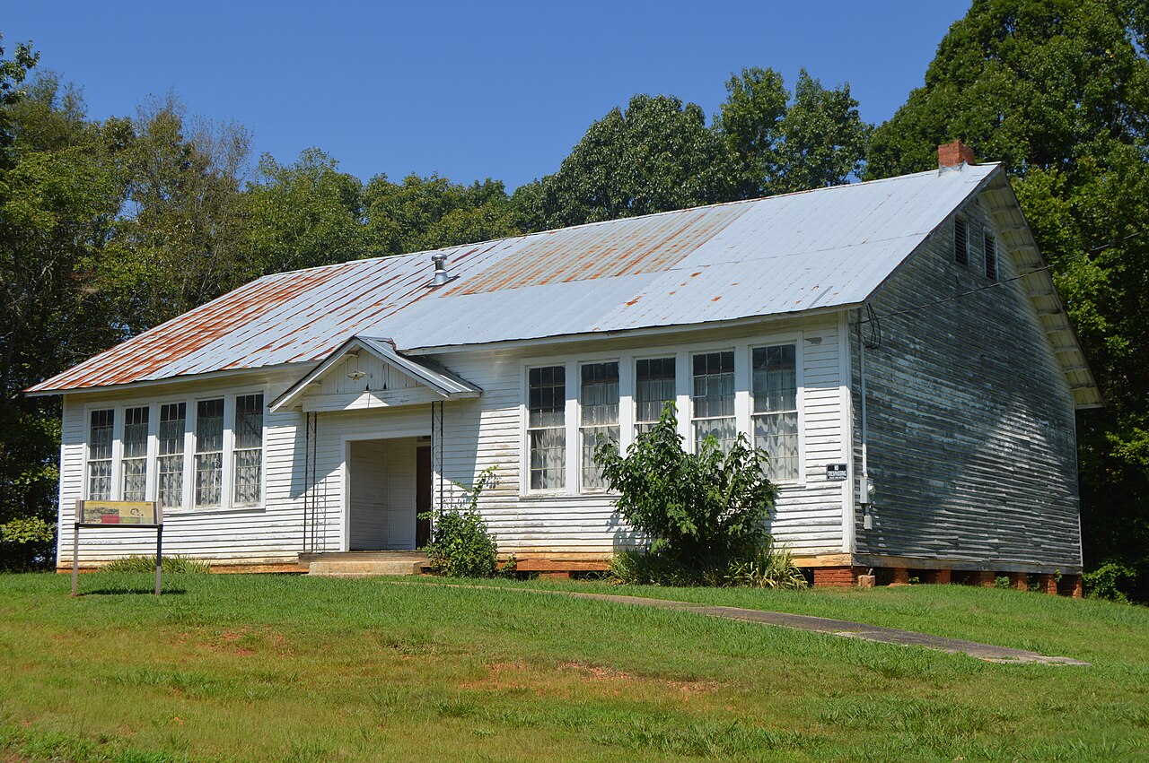 Weathered wooden Salem School at Red Oak