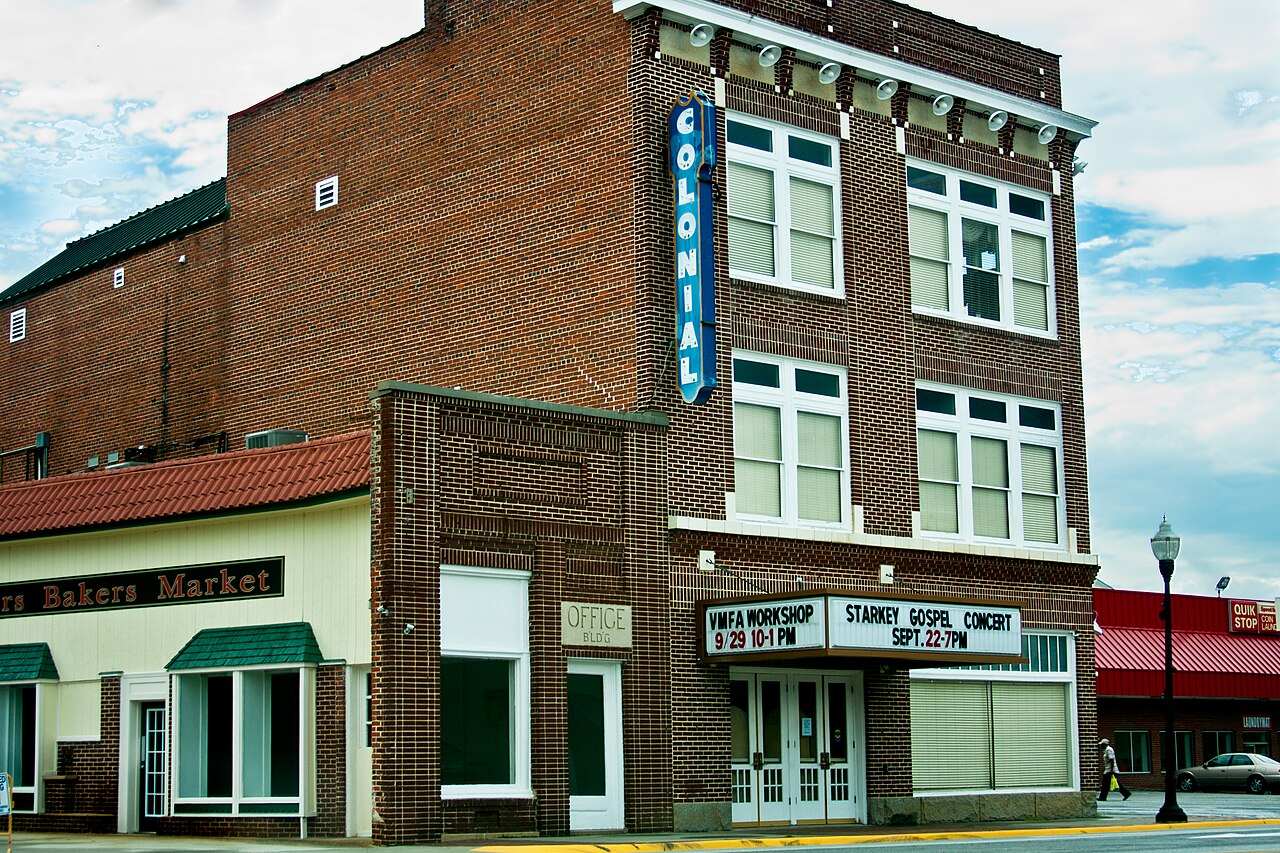 Colonial Theatre marquee and brick facade in South Hill
