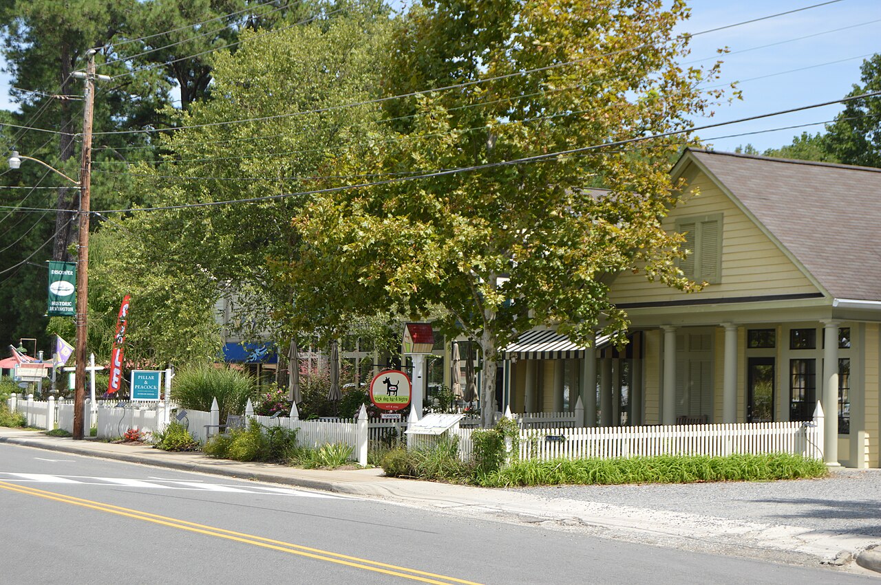 Porches and storefronts along Irvington Road