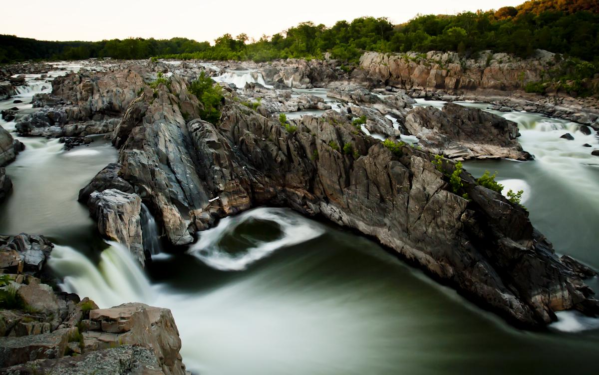 Potomac River water flowing among rocks at Great Falls