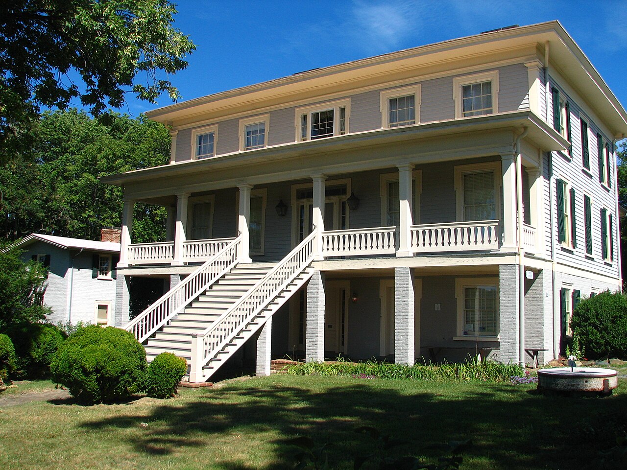 Two-level porch and stairs at the Exchange Hotel
