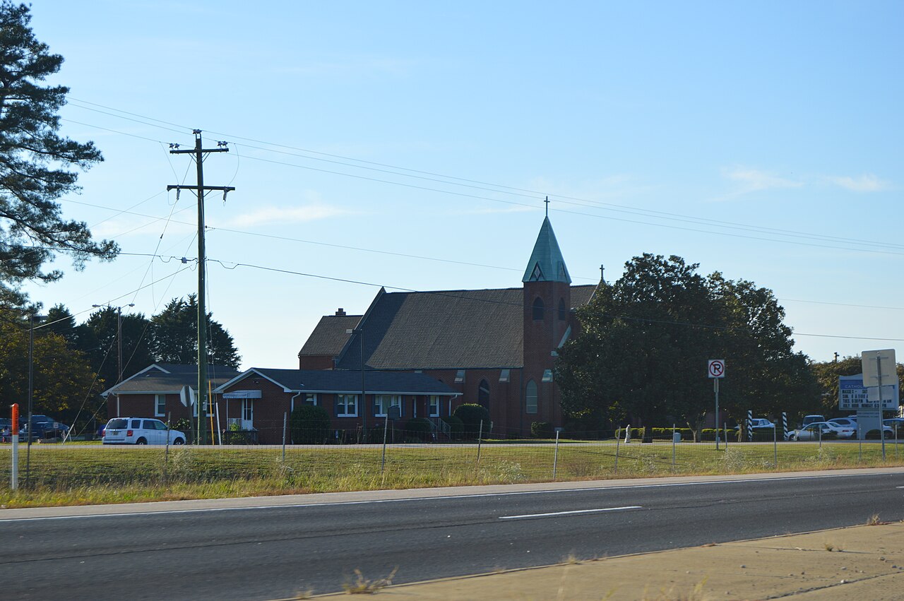 Sacred Heart Church viewed across the highway in Prince George County